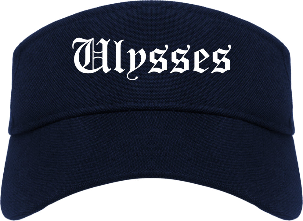 Ulysses Kansas KS Old English Mens Visor Cap Hat Navy Blue