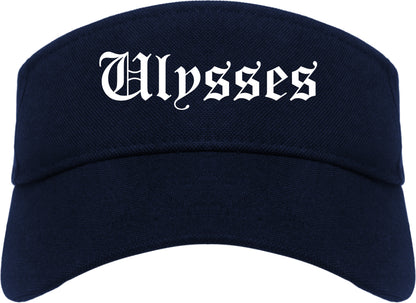 Ulysses Kansas KS Old English Mens Visor Cap Hat Navy Blue