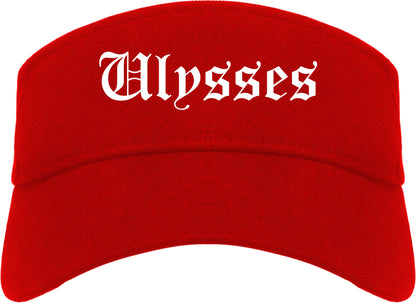 Ulysses Kansas KS Old English Mens Visor Cap Hat Red