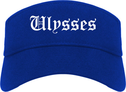 Ulysses Kansas KS Old English Mens Visor Cap Hat Royal Blue
