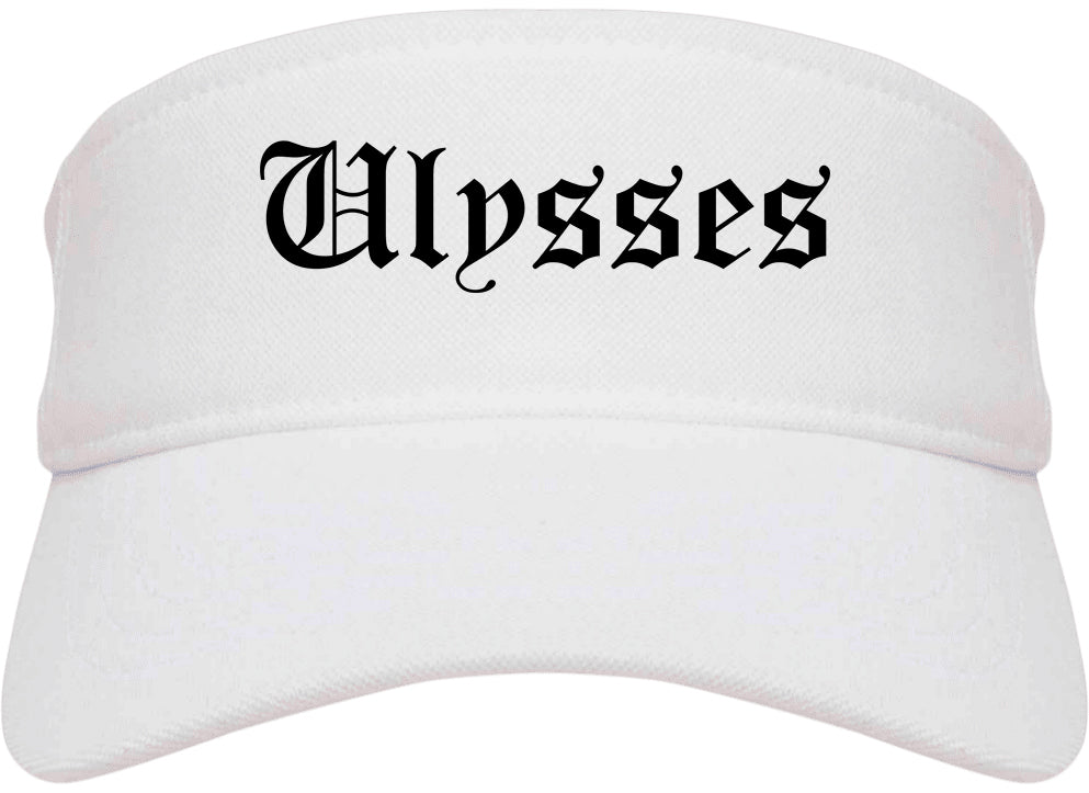 Ulysses Kansas KS Old English Mens Visor Cap Hat White