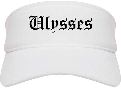 Ulysses Kansas KS Old English Mens Visor Cap Hat White