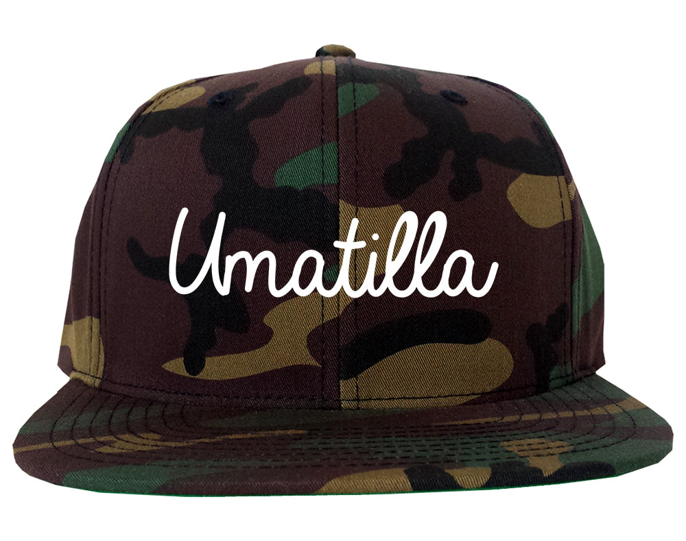 Umatilla Oregon OR Script Mens Snapback Hat Army Camo