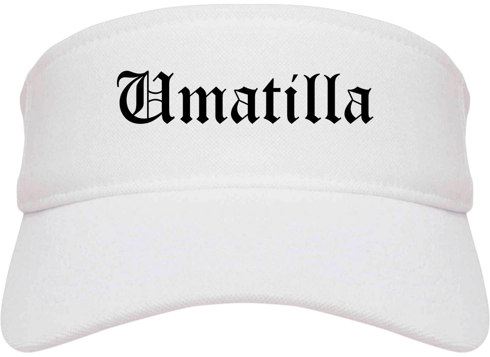 Umatilla Oregon OR Old English Mens Visor Cap Hat White