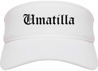 Umatilla Oregon OR Old English Mens Visor Cap Hat White