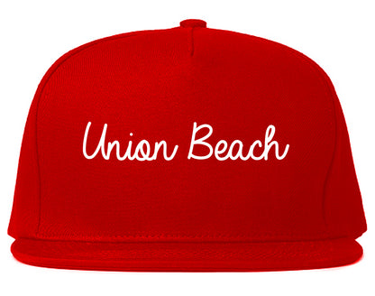 Union Beach New Jersey NJ Script Mens Snapback Hat Red