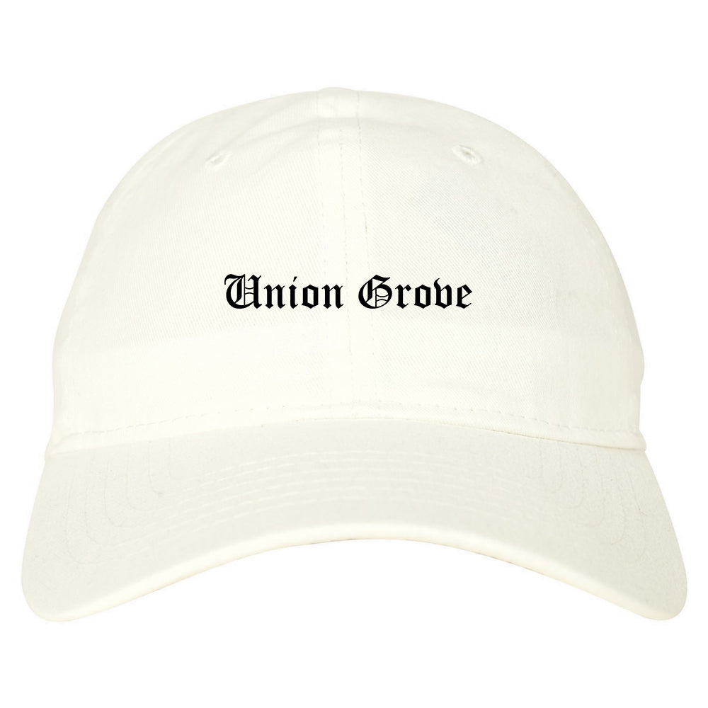 Union Grove Wisconsin WI Old English Mens Dad Hat Baseball Cap White