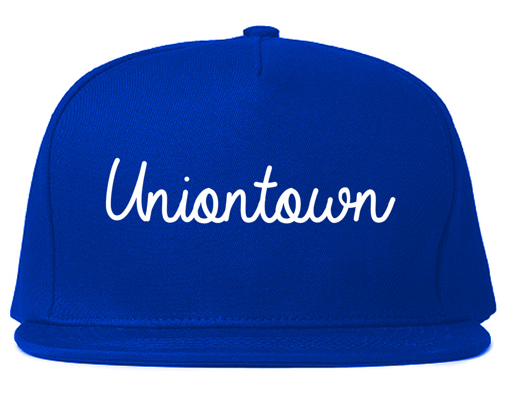 Uniontown Pennsylvania PA Script Mens Snapback Hat Royal Blue