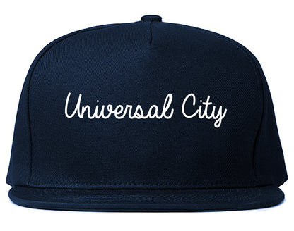 Universal City Texas TX Script Mens Snapback Hat Navy Blue
