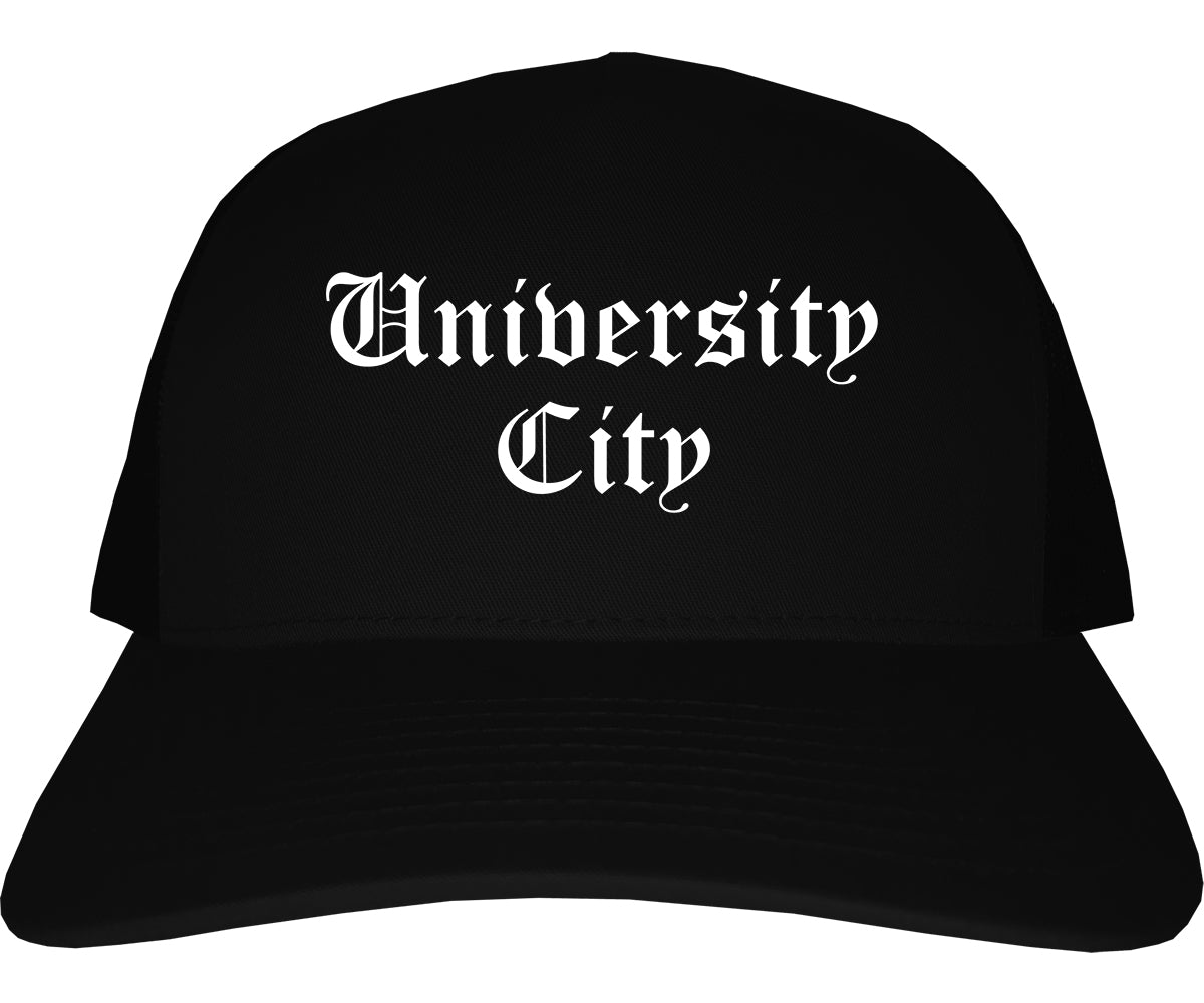 University City Missouri MO Old English Mens Trucker Hat Cap Black