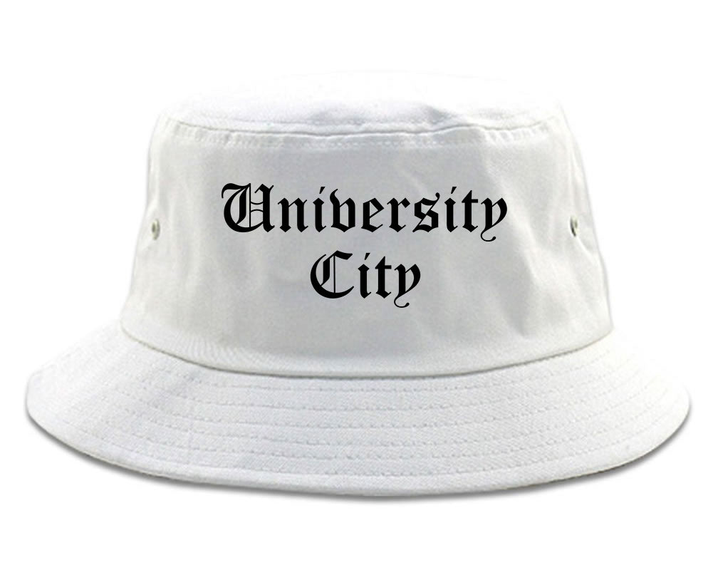 University City Missouri MO Old English Mens Bucket Hat White