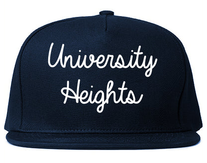 University Heights Ohio OH Script Mens Snapback Hat Navy Blue