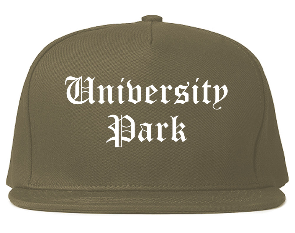 University Park Texas TX Old English Mens Snapback Hat Grey