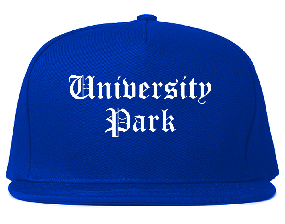 University Park Texas TX Old English Mens Snapback Hat Royal Blue