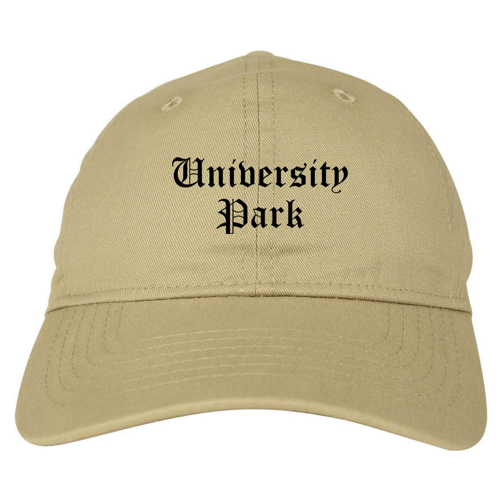 University Park Texas TX Old English Mens Dad Hat Baseball Cap Tan