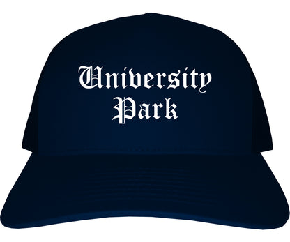 University Park Texas TX Old English Mens Trucker Hat Cap Navy Blue