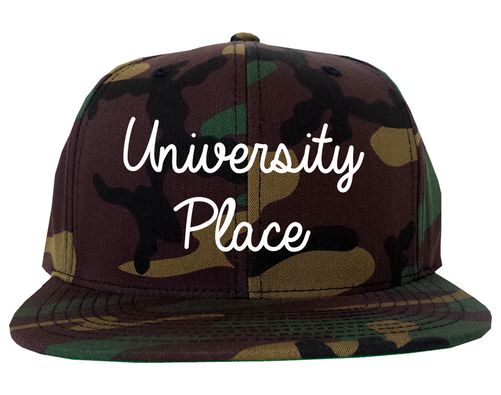 University Place Washington WA Script Mens Snapback Hat Army Camo
