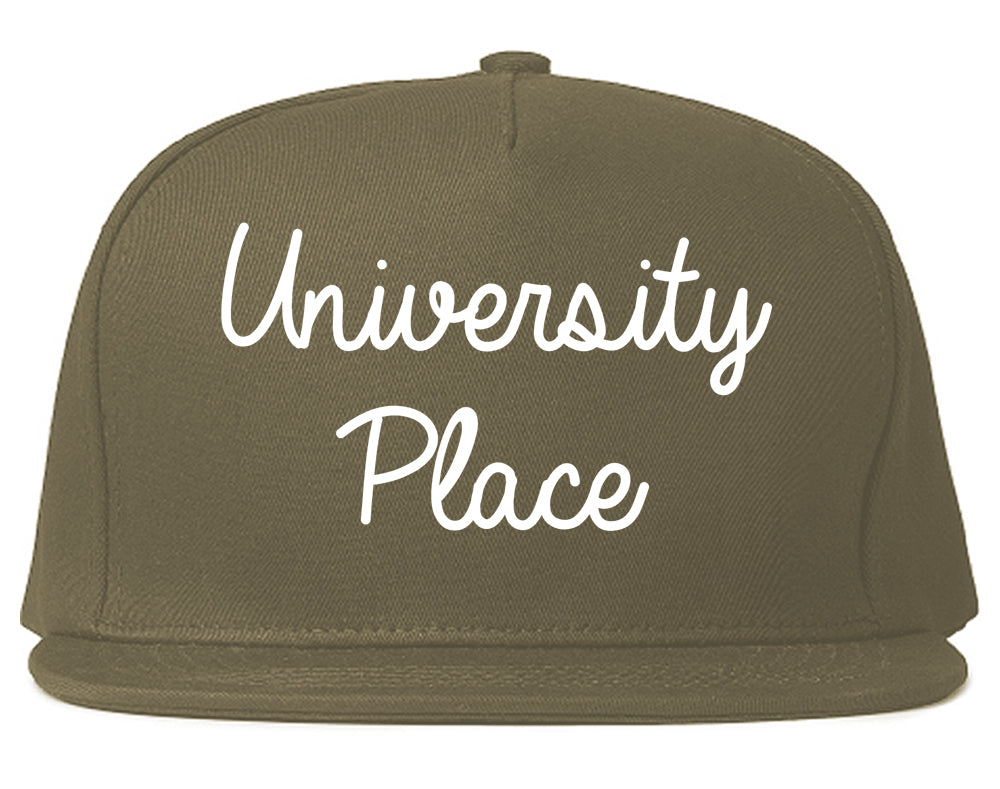 University Place Washington WA Script Mens Snapback Hat Grey