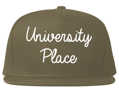 University Place Washington WA Script Mens Snapback Hat Grey