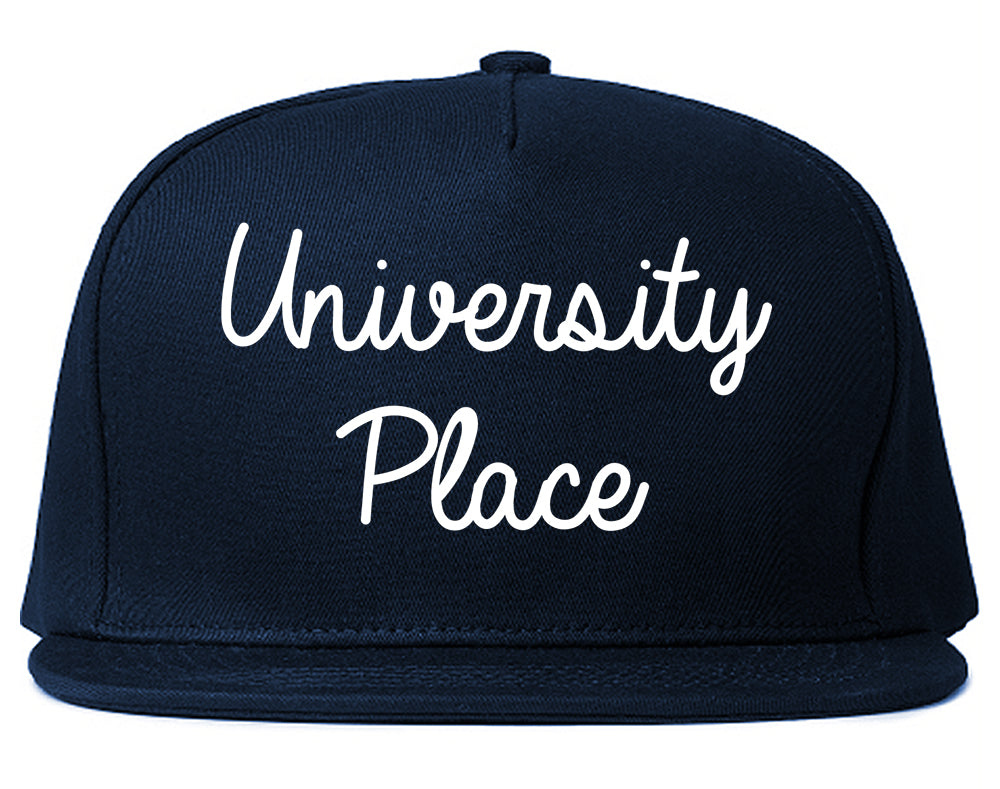 University Place Washington WA Script Mens Snapback Hat Navy Blue