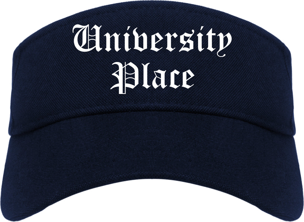 University Place Washington WA Old English Mens Visor Cap Hat Navy Blue