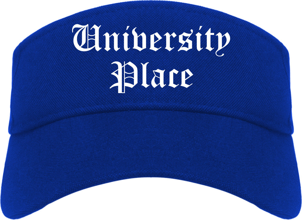 University Place Washington WA Old English Mens Visor Cap Hat Royal Blue