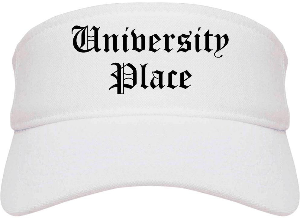 University Place Washington WA Old English Mens Visor Cap Hat White