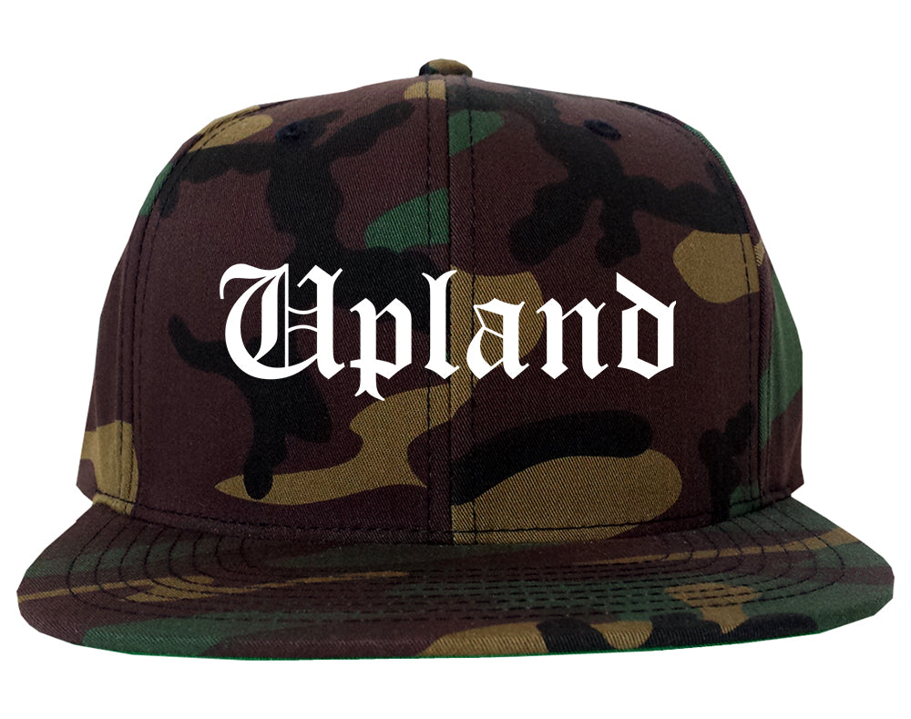 Upland California CA Old English Mens Snapback Hat Army Camo
