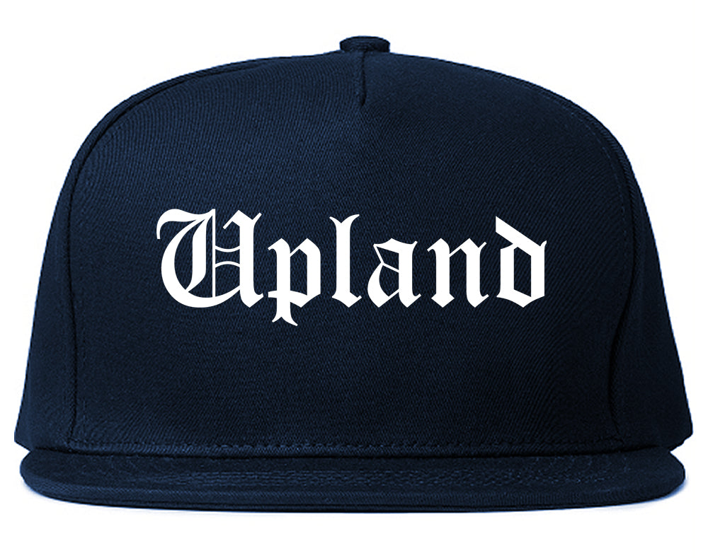 Upland California CA Old English Mens Snapback Hat Navy Blue