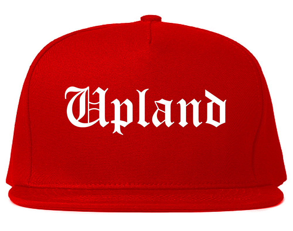 Upland California CA Old English Mens Snapback Hat Red