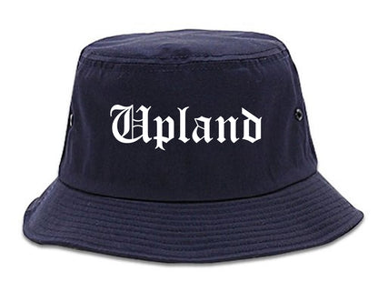 Upland California CA Old English Mens Bucket Hat Navy Blue