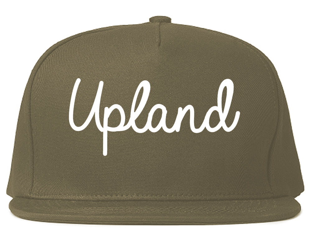 Upland California CA Script Mens Snapback Hat Grey