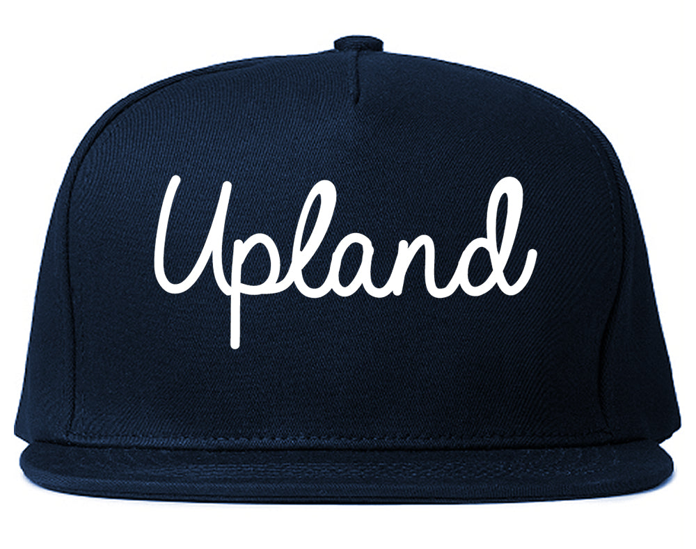 Upland California CA Script Mens Snapback Hat Navy Blue