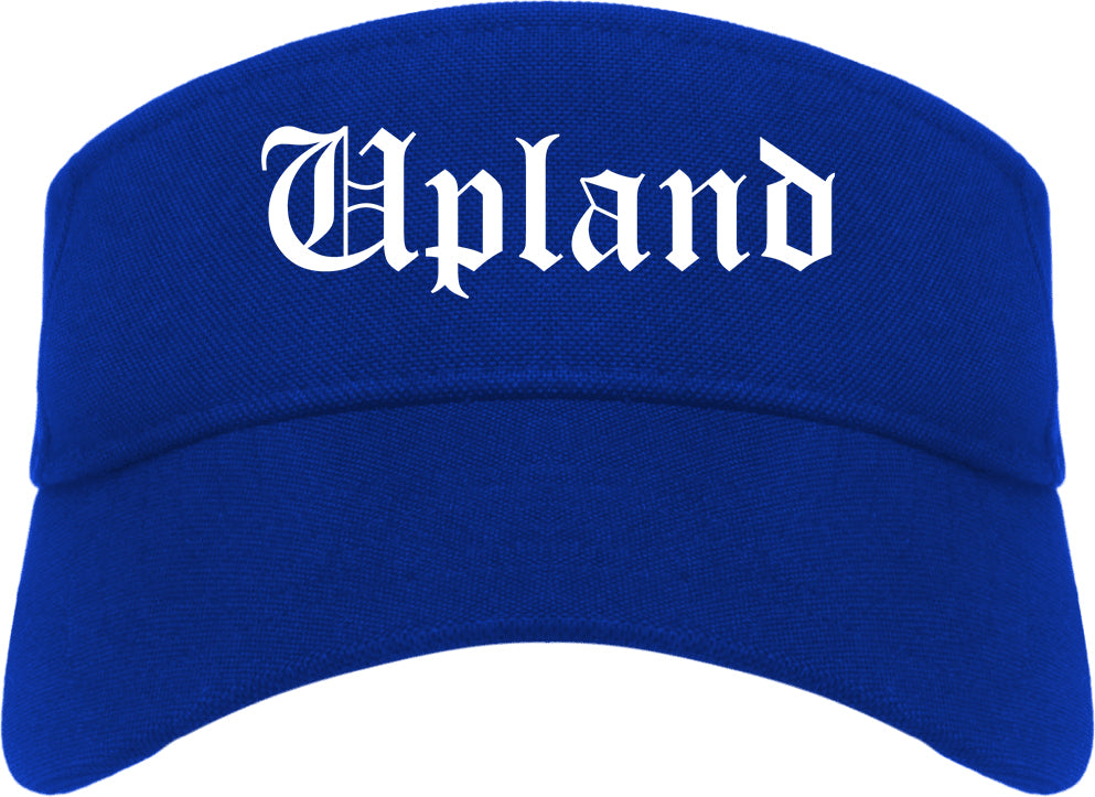 Upland California CA Old English Mens Visor Cap Hat Royal Blue