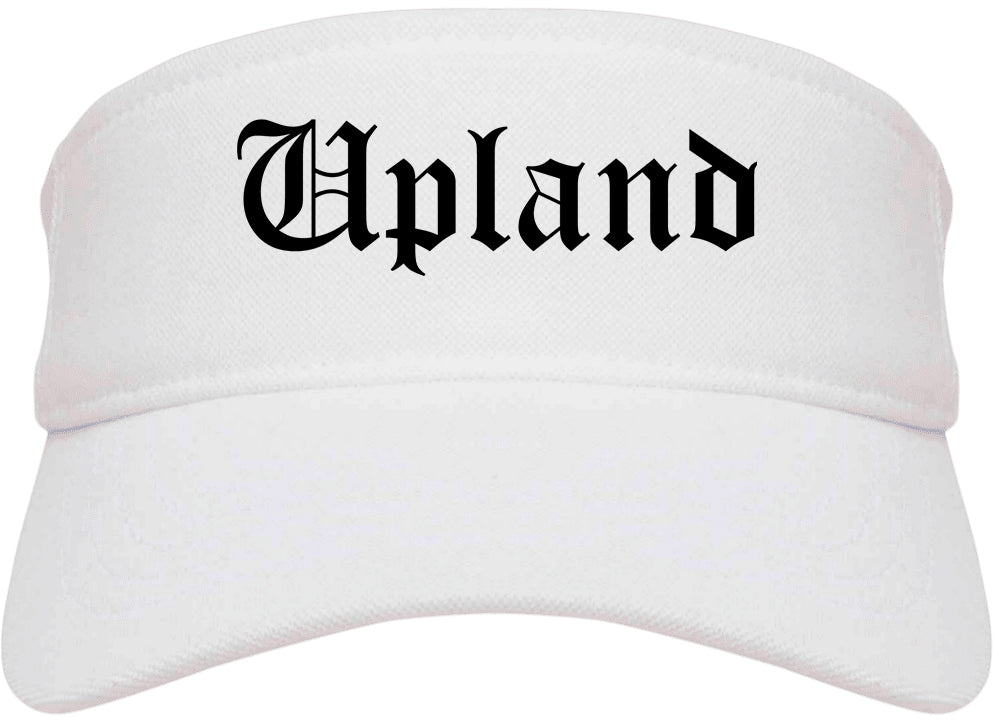 Upland California CA Old English Mens Visor Cap Hat White