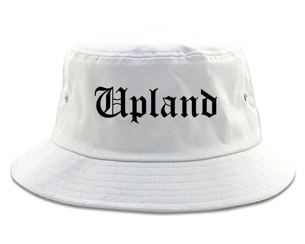 Upland California CA Old English Mens Bucket Hat White