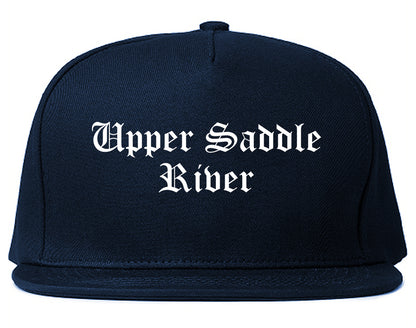 Upper Saddle River New Jersey NJ Old English Mens Snapback Hat Navy Blue