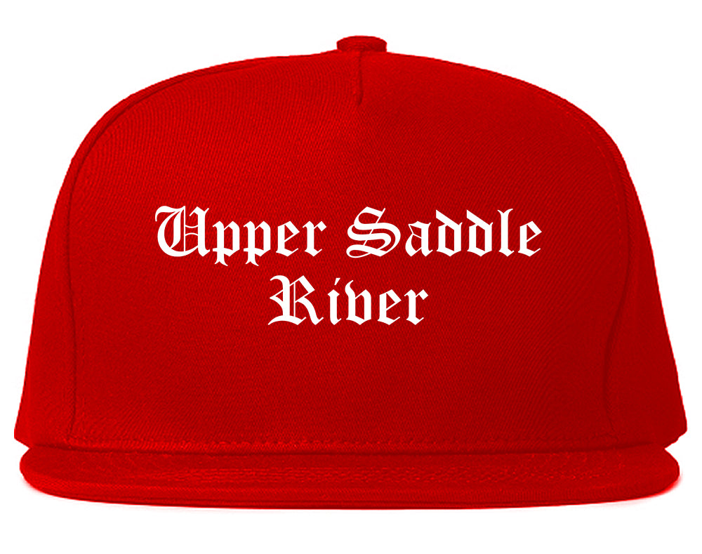 Upper Saddle River New Jersey NJ Old English Mens Snapback Hat Red