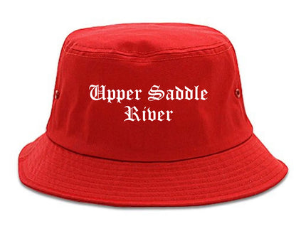 Upper Saddle River New Jersey NJ Old English Mens Bucket Hat Red