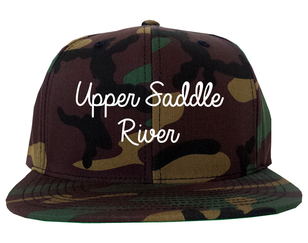 Upper Saddle River New Jersey NJ Script Mens Snapback Hat Army Camo