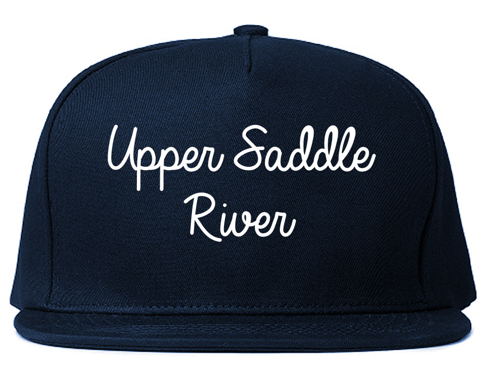 Upper Saddle River New Jersey NJ Script Mens Snapback Hat Navy Blue