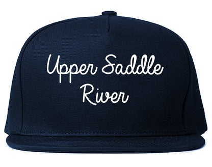 Upper Saddle River New Jersey NJ Script Mens Snapback Hat Navy Blue