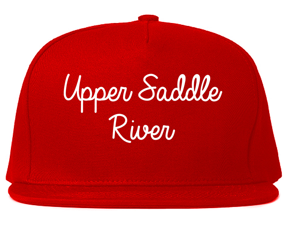 Upper Saddle River New Jersey NJ Script Mens Snapback Hat Red