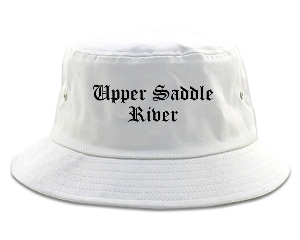 Upper Saddle River New Jersey NJ Old English Mens Bucket Hat White