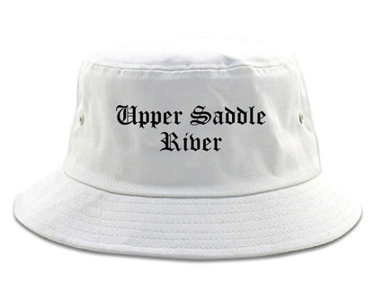 Upper Saddle River New Jersey NJ Old English Mens Bucket Hat White