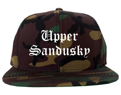 Upper Sandusky Ohio OH Old English Mens Snapback Hat Army Camo