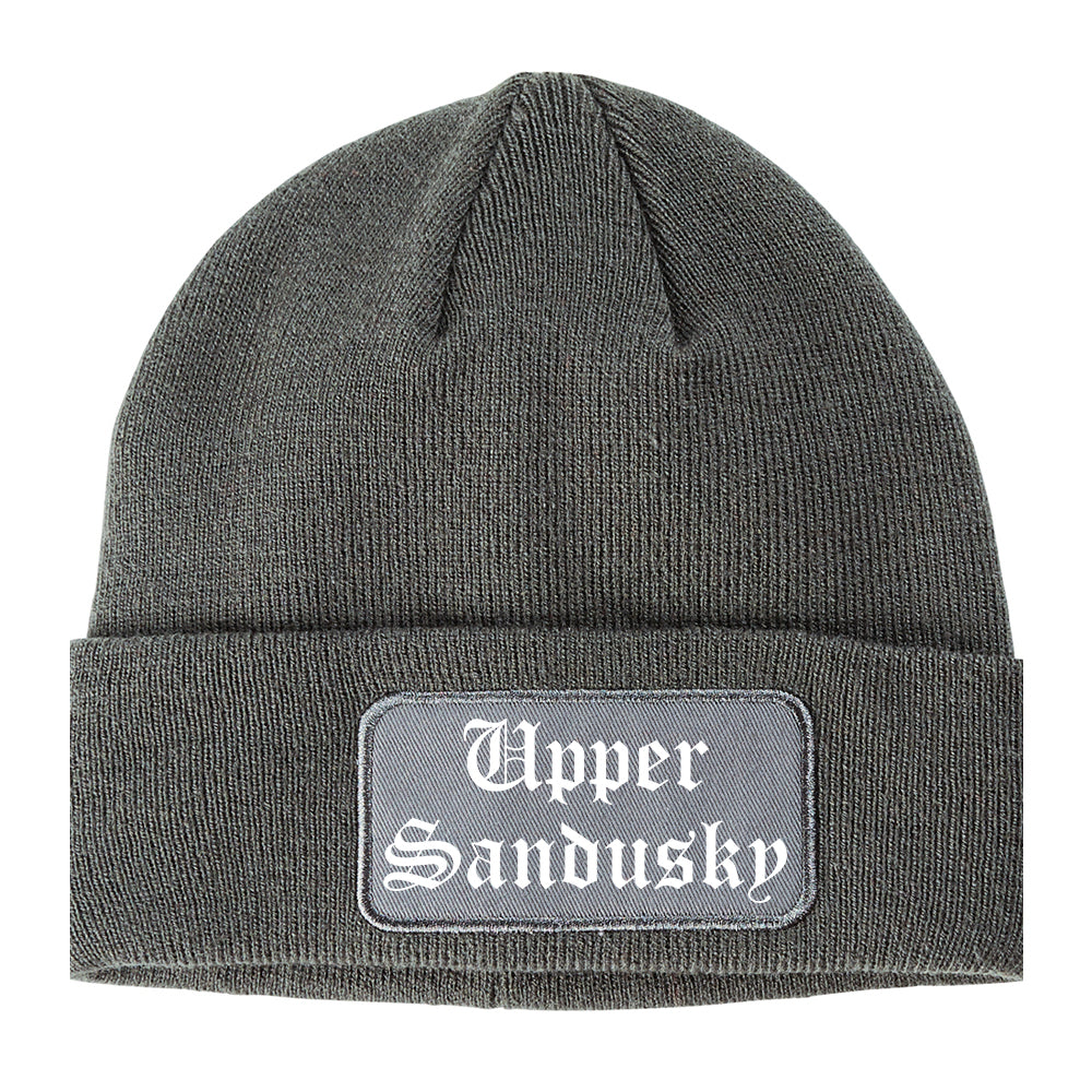 Upper Sandusky Ohio OH Old English Mens Knit Beanie Hat Cap Grey