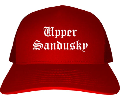 Upper Sandusky Ohio OH Old English Mens Trucker Hat Cap Red