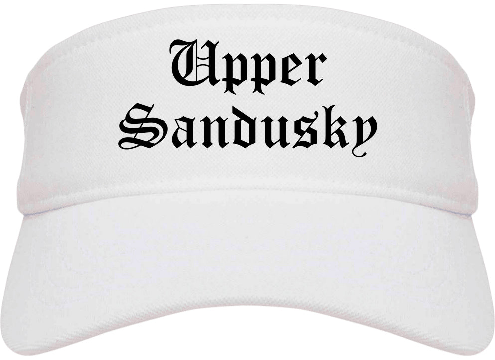 Upper Sandusky Ohio OH Old English Mens Visor Cap Hat White