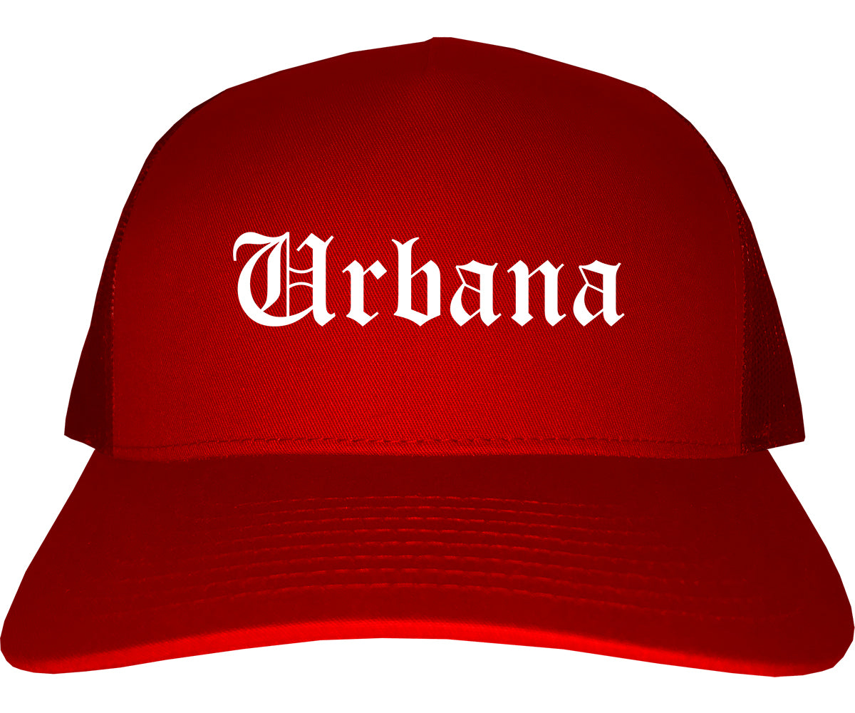 Urbana Illinois IL Old English Mens Trucker Hat Cap Red
